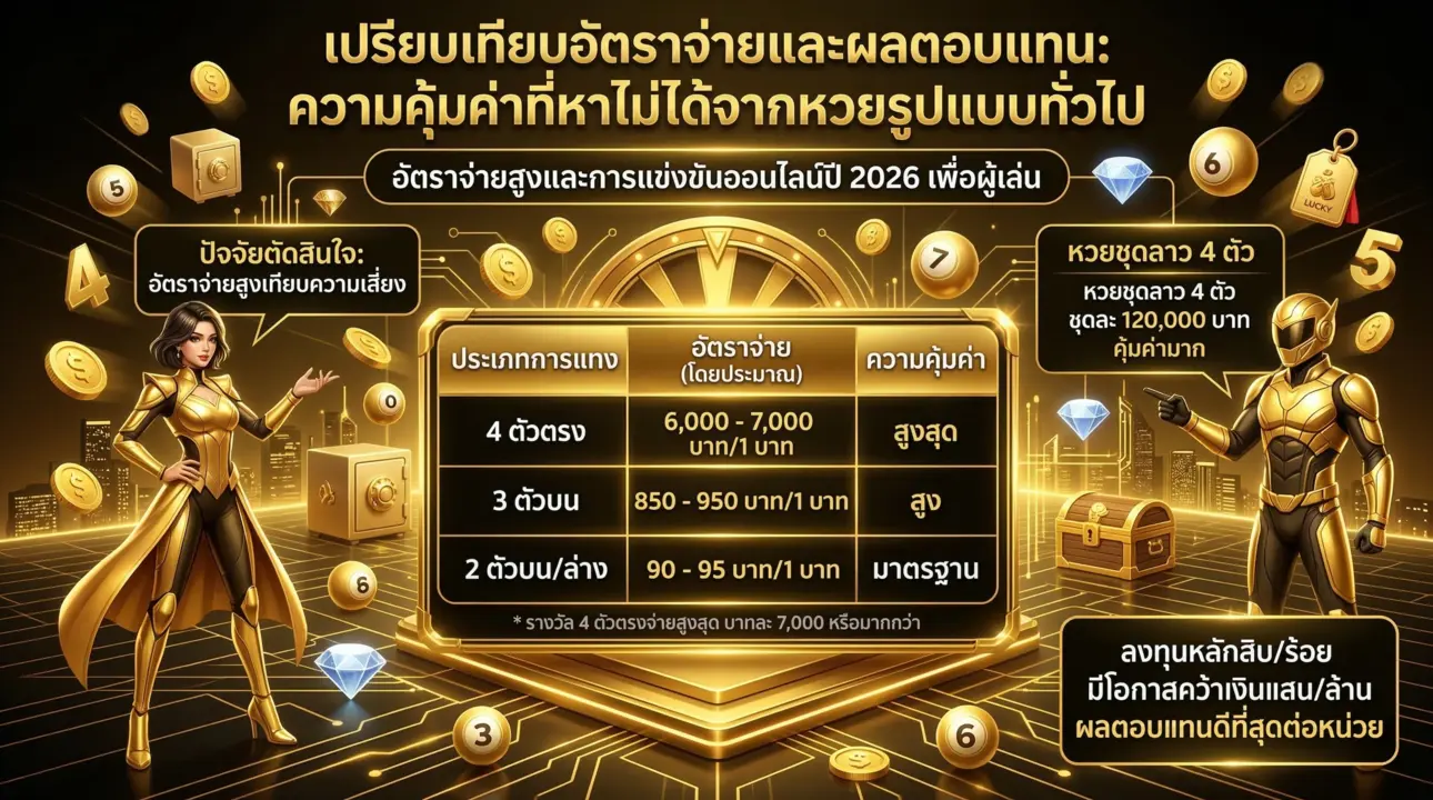 ตารางเปรียบเทียบอัตราจ่ายและผลตอบแทนหวยออนไลน์